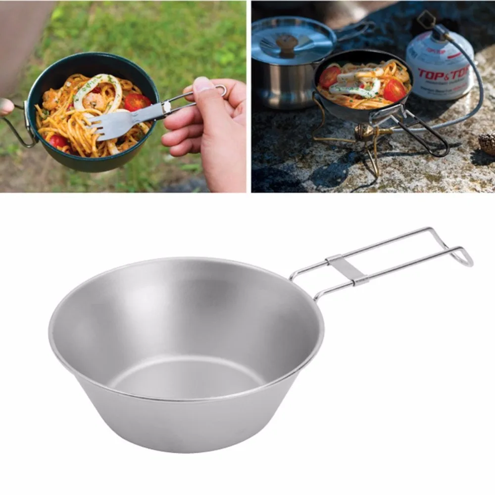 Outdoor Camping Picnic Tableware Handle Pot Pan Cookware Stainless Steel Foldable Bowl Hiking Portable Space-saving Small | Спорт и