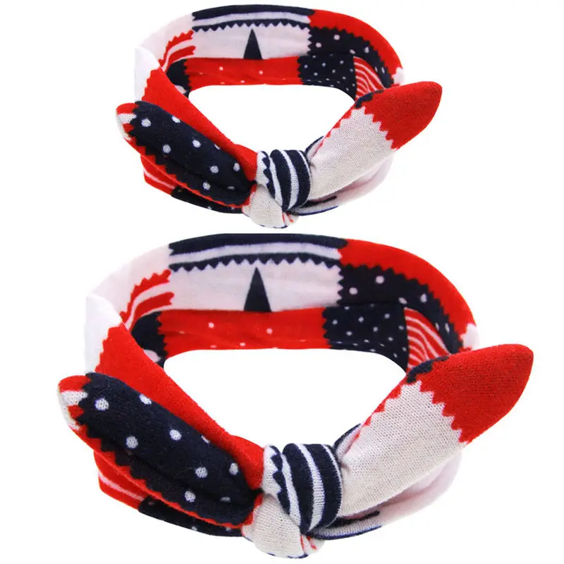 9 Nishine 10sets/lot Mom Rabbit Ears Hair Ornaments Tie Bow Headband Hair Hoop Stretch Knot Bow Cotton Headbands Hair Accessories - Цвет: 9