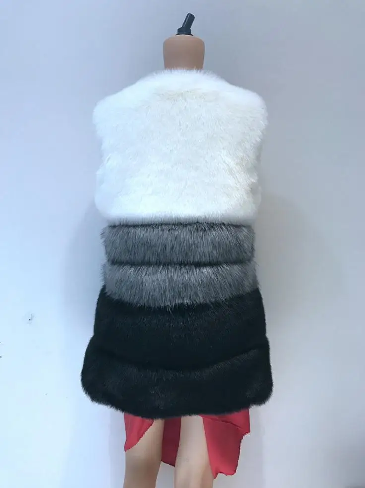 

Wholesale S-3XL winter imitation fox fur coat hit color luxury women long faux fur vest jacket stitching color vest coat wj1562