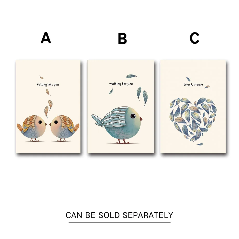 Триптих нордический минимализм милые птицы настенные картины холст картина
