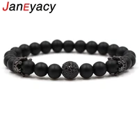 janeyacy 2018 hot fashion 8mm scrub stone cz crown bracelet mens or womens bracelet zircon jewelry pulseira hombres