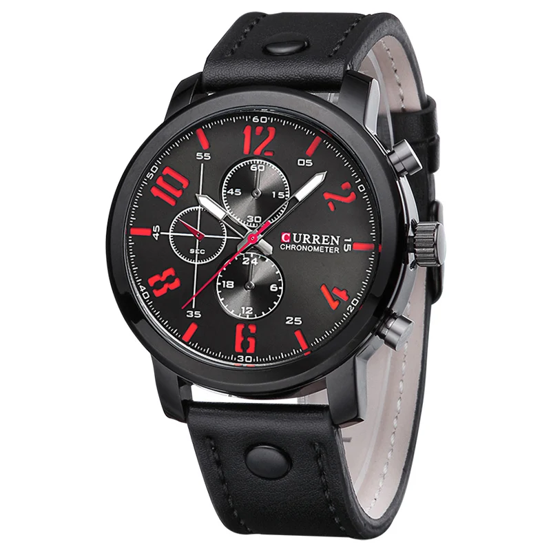 Для мужчин Watch Sport 30 м Водонепроницаемый модные наручные часы Montre Homme Пояса из натуральной кожи Relojes HOMBRE кварц мужской Бизнес часы - Цвет: black red