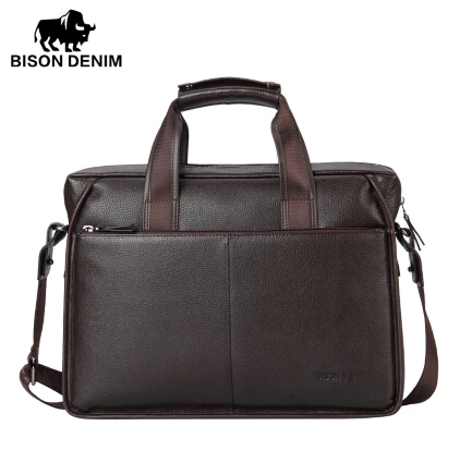 brown BISON DENIM, натуральная кожа, Гарантийный портфель, мужская сумка, 14 дюймов, для ноутбука, мягкая, Воловья кожа, сумка-мессенджер, сумка, сумка, деловая, N2237-3 - Цвет: brown
