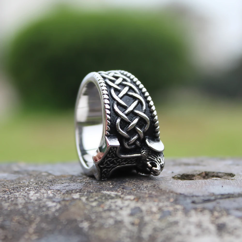 

Viking Mjolnir Thor's Hammer Celtic Knot Ring Mens Nordic lion Stainless Steel Rings Amulet Jewelry