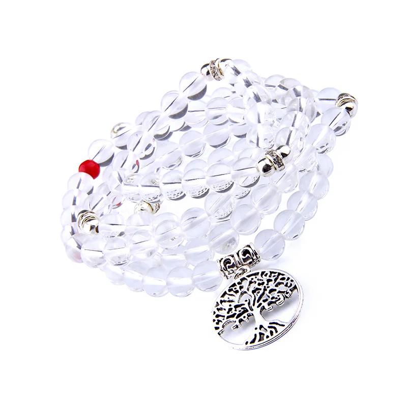Женское Ожерелье из натурального камня 108 Mala Clear Crystal с очаровательным деревом
