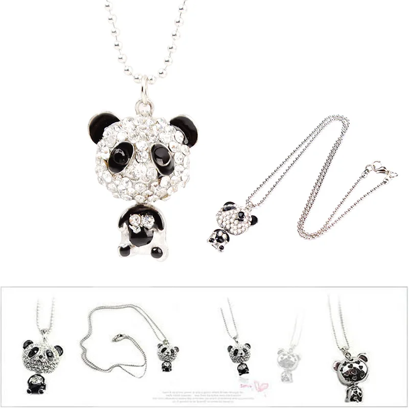 Очаровательная Эмаль горный хрусталь панда кулон ожерелье женщин Кристалл