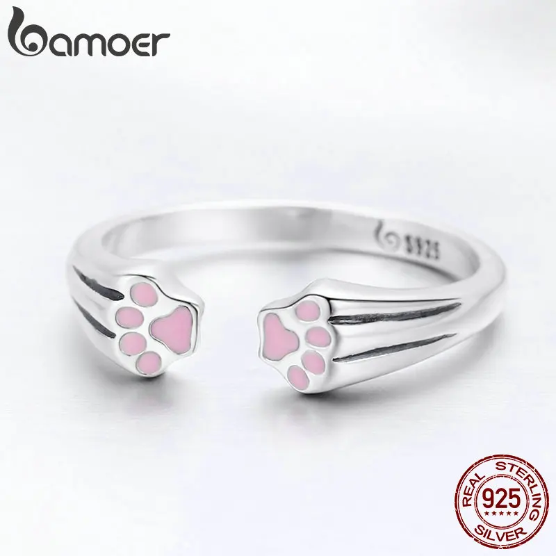 BAMOER Новая коллекция 925 пробы Серебряное кольцо для женщин с изображением животных, собак, кошек, следов, обручальное ювелирное изделие SCR366