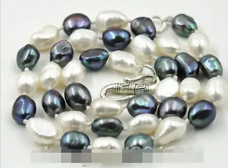 Ожерелье из пресноводного культивированного жемчуга черно-белое колье с
