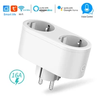 smart life wifi smart socket eu plug 16a dual outlet energy monitoring timer switch voice control compatible alexa google ifttt