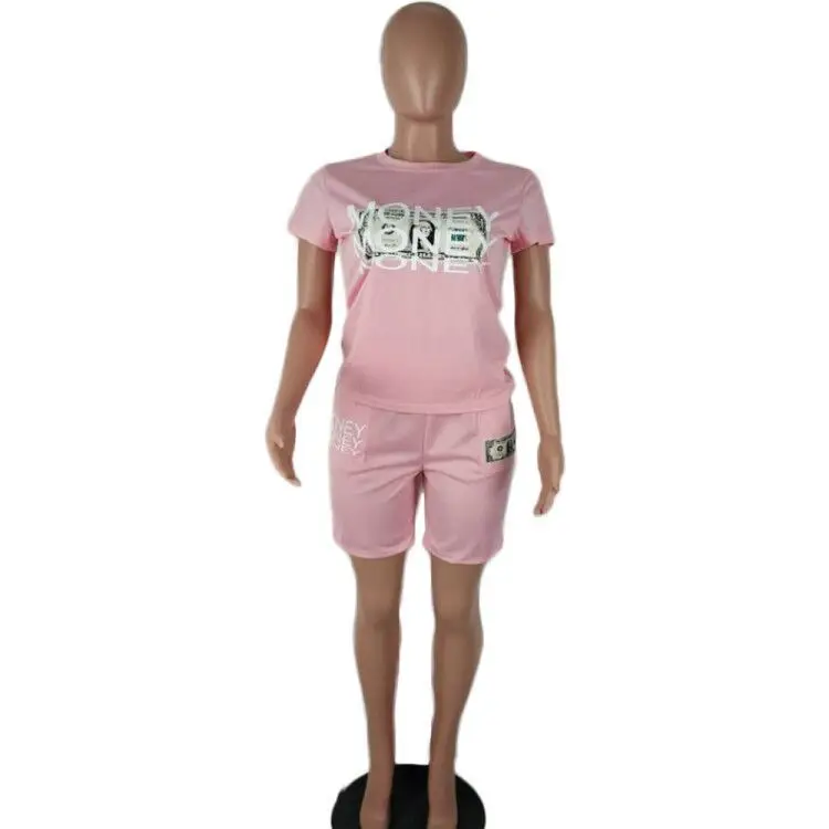 Женский спортивный костюм футболка с коротким рукавом и серебристым принтом топ