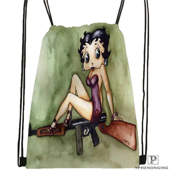 Изготовленная на заказ Betty Boop походная сумка на шнурке милый рюкзак для детей(черная спинка) 31x40 см# 180612-03-Betty Boop