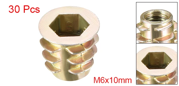 M6x10mm Uxcell Горячее предложение 30 шт./лот M5 M6 цинковый сплав нитки Шестигранная мебельная гайка для деревянная Вставка Гайка приводная головка Длина 8 мм 10 мм - Цвет: M6x10mm