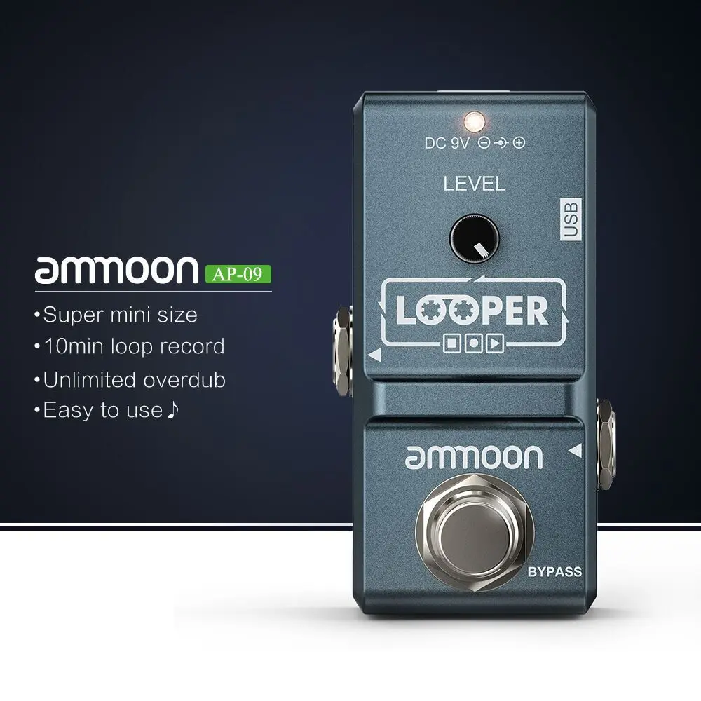 Светло-серый Ammoon Looper гитарная педаль Nano серии петля педаль эффектов электрогитара педаль эффектов Looper True Bypass неограниченное количество накладных - Цвет: Светло-серый