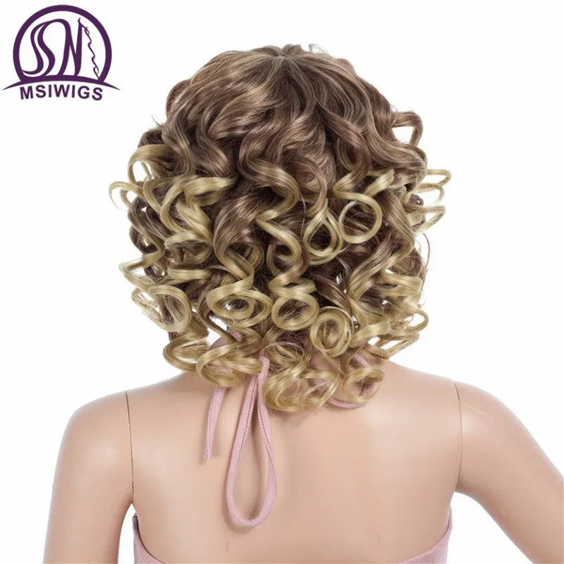 MSI Wigs Омбре блонд вьющиеся короткие парики с челкой черный синтетический термостойкий парик для женщин смешанные цвета женские волосы