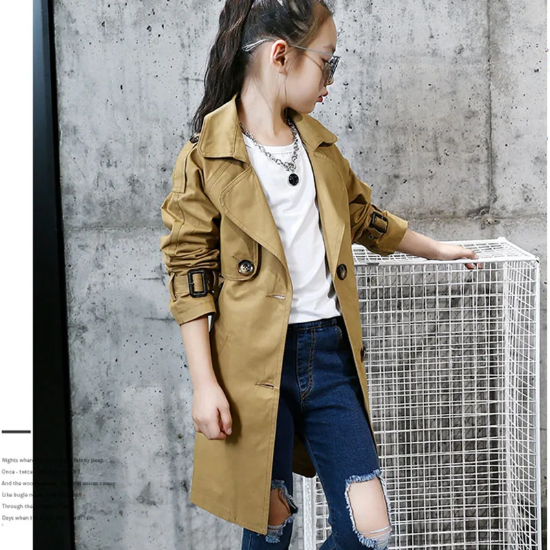 Тренчи для девочек двубортные куртки детская ветровка верхняя одежда на весну и