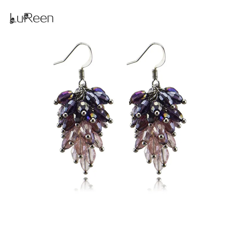 purple LuReen, новинка, красочные серьги-капли с кристаллами, ручная работа, висячие серьги с кисточками для женщин, модные ювелирные изделия, вечерние, подарок, LE0210 - Окраска металла: purple
