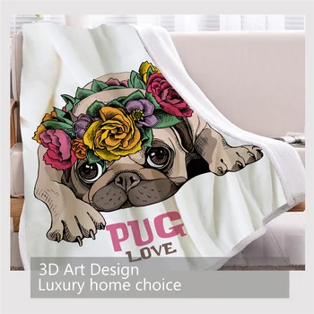 BlessLiving Pug Sherpa Fleece Blanket Super Soft Cozy Pet Dog Funny Bed Throw Blanket Cartoon Animal for Kids 150cmx200cm 3