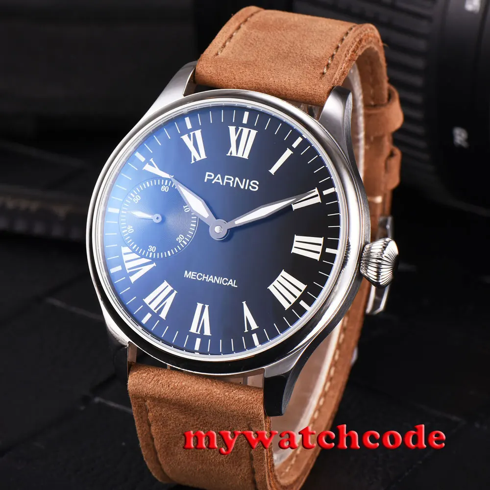 Мужские часы parnis с черным циферблатом и кожаным ремешком 44 мм 6497 дюйма|watch men|watch men