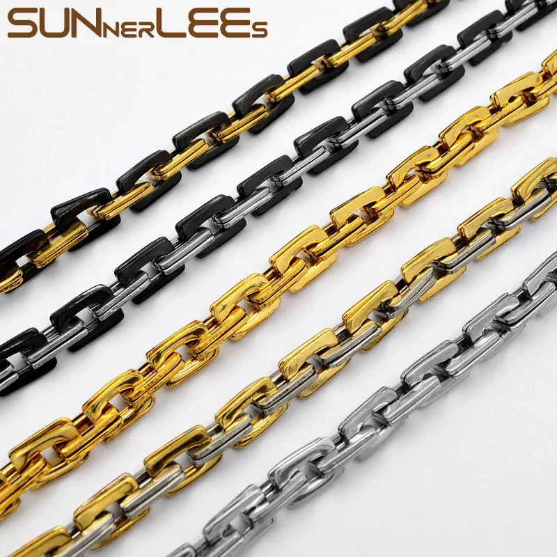 SUNNERLEES модные украшения 316L ожерелье из нержавеющей стали 6 мм Геометрическая Цепочка Золото Серебро Черный для мужчин женщин SC150 N