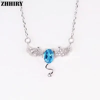 zhhiry women real natural blue topz gemstone solid 925 sterling silver necklace pendant for ladies girls genuine fine jewelry