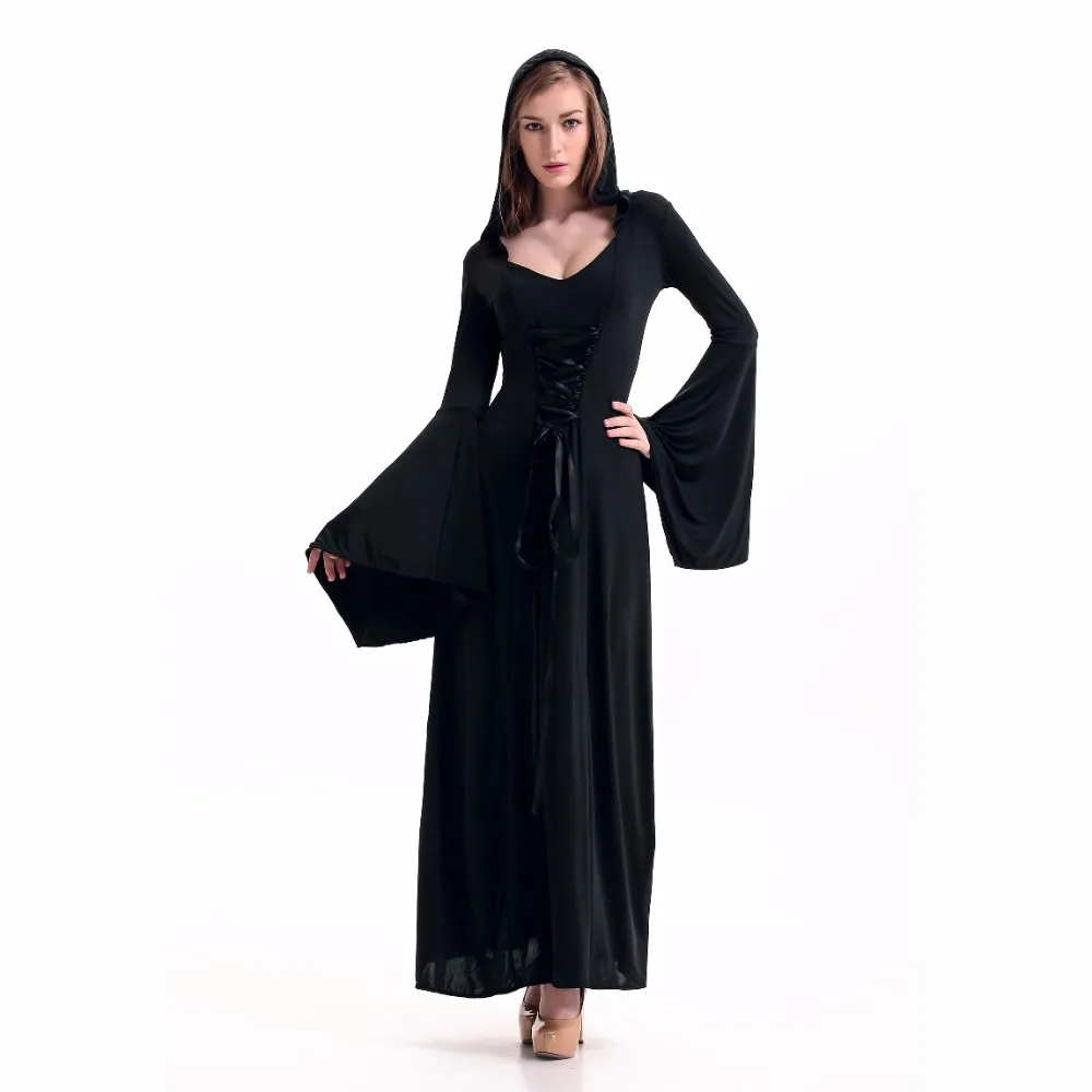 Топ продаж Черный вельветовый в готическом стиле с капюшоном Косплей Хэллоуин