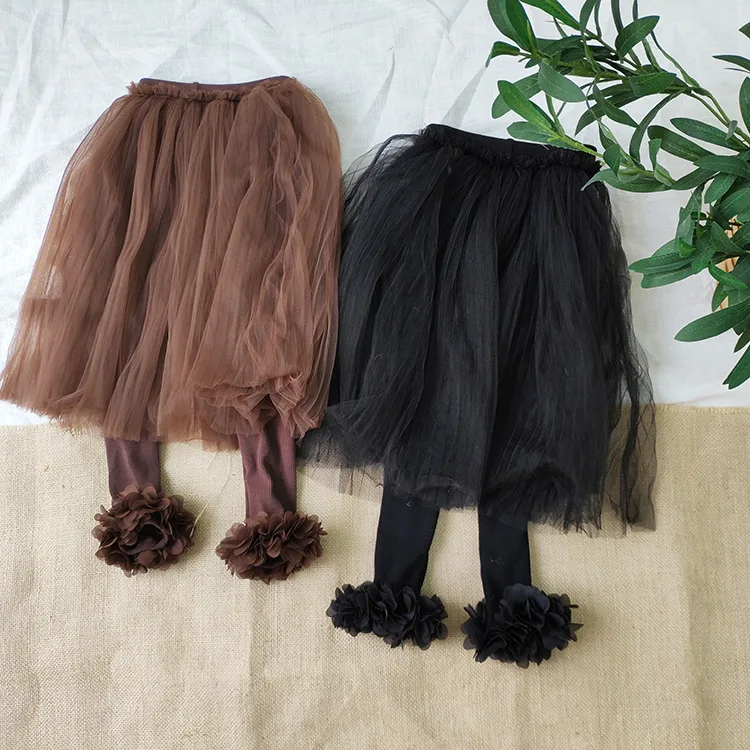 Штаны для маленьких девочек хлопковые леггинсы с юбкой пачкой и кружевом брюки