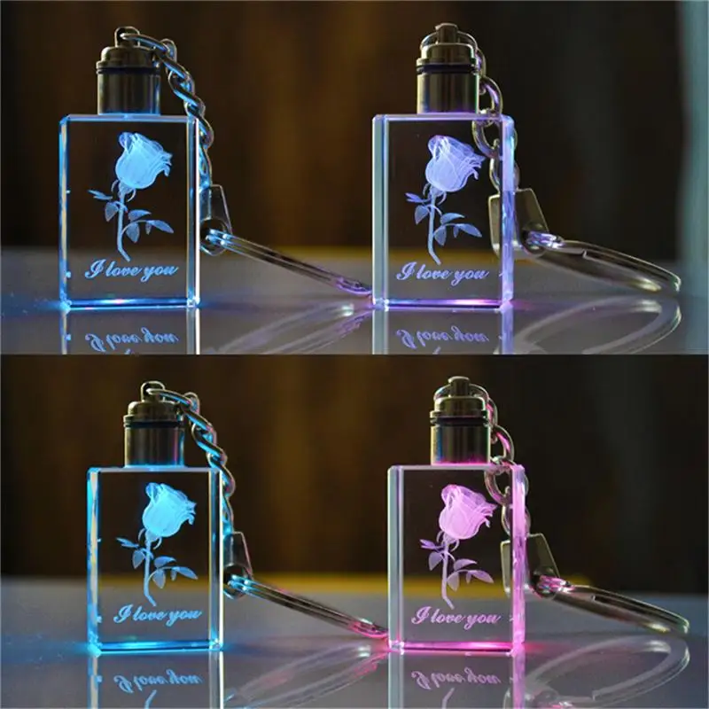 Souvenir Gift Key Chain Peach Heart Crystal I LOVE YOU Keychain Couples Party Colorful Flashing Led Lights | Украшения и