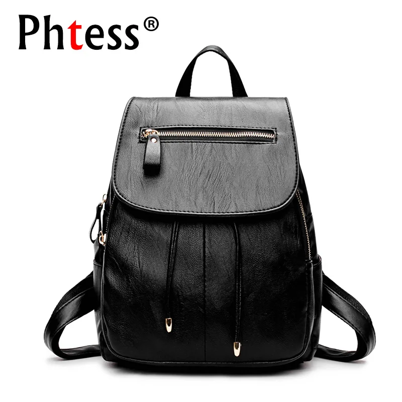 2018 Новые рюкзаки для девочек подростков черный кожаный рюкзак женские винтажные