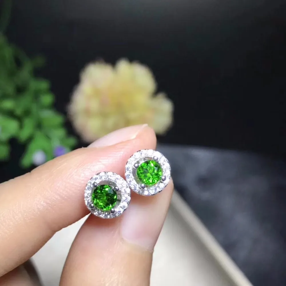 diopside earrings Almei натуральный серьги с диопсидом для Для женщин, 925 пробы серебро, 4*4 мм* 2 предмета драгоценный камень Свадебная вечеринка украшения FR103 - Цвет камня: diopside earrings