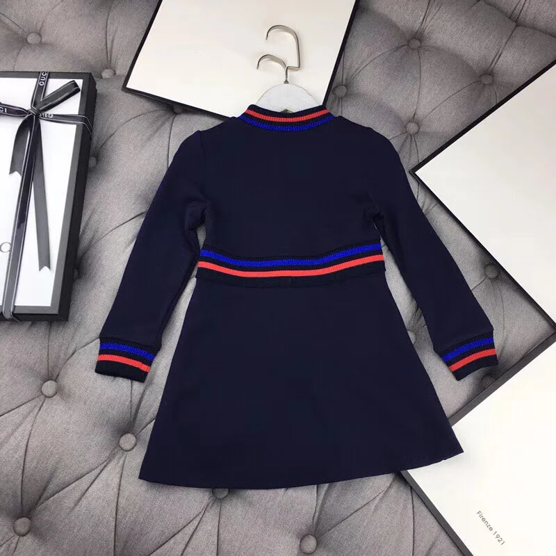 Fashion luxury brand designer style girl dress 3 years A-line full Sleeve Bow Embroidery children princess dresses for girls | Детская
