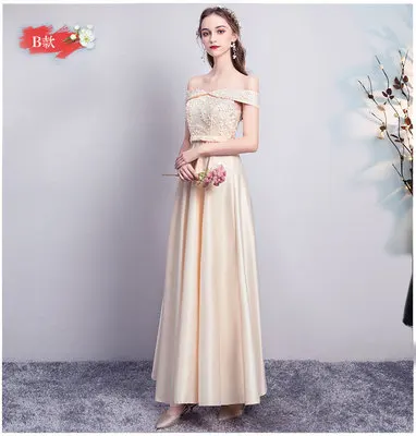B ASL# цвета шампанского, на шнуровке, Гари, розовые, Саржевые атласные платья свидетельницы, выпускные, рождественские, свадебные, вечерние платья, длинное платье для выпускного вечера - Цвет: B