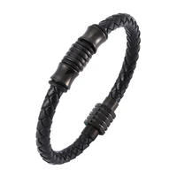 hot fashion handmade leather braided bracelet men black stainless steel magnetic clasp man bracelete male jewelry gifts sp0035