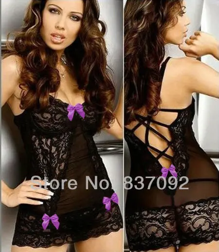 Черный плюс размер S M L XL XXL XXXL XXXXL 2XL Сексуальное женское белье Babydoll Chemise ПЛАТЬЕ с бантами нижнее белье пижамы-7084
