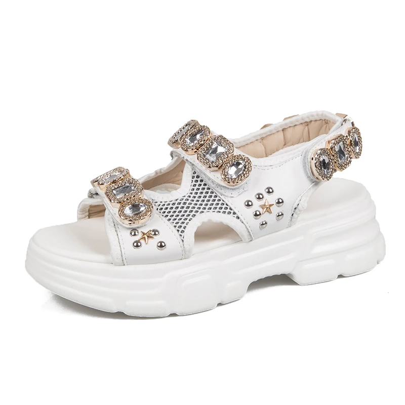 Fashion Summer Female Sport Sandals New Rhinestone Open Toe Platform Shoes Women Wedges Casual Shoes Ladies Beach Shoes - Цвет: Бежевый