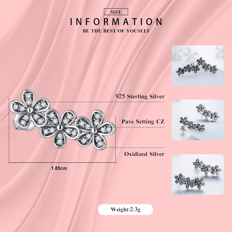 Modian модное винтажное Настоящее 925 пробы Серебряное кольцо и серьги-гвоздики Штабелируемый цветочный набор украшений для женщин свадебный подарок