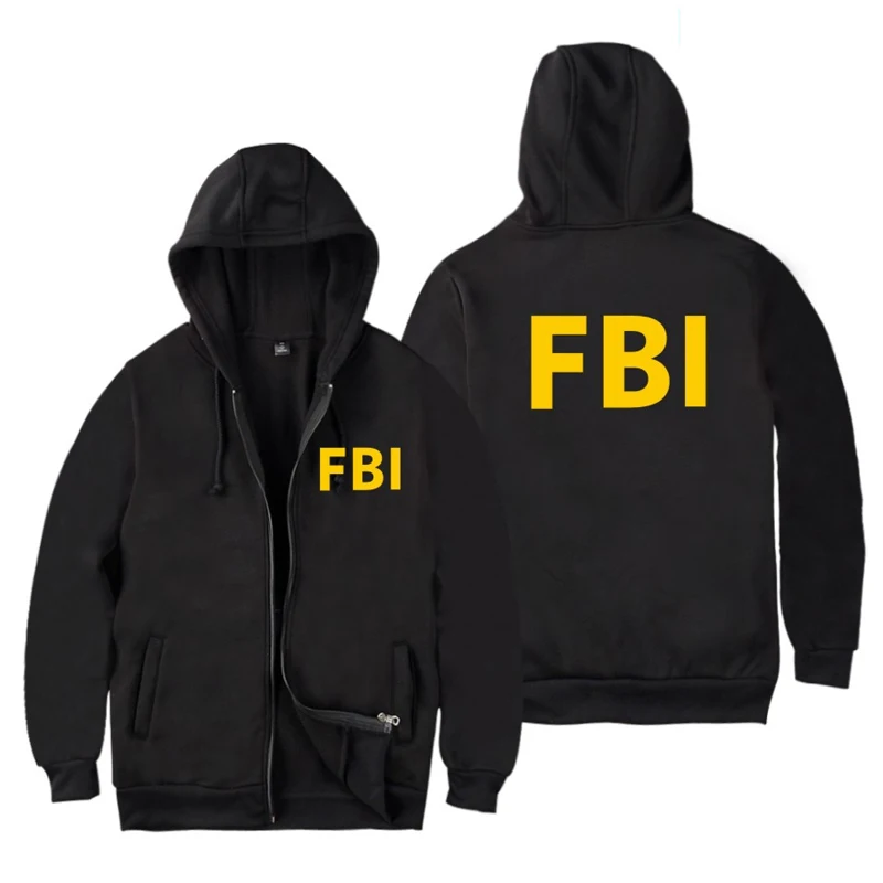 Толстовка унисекс на молнии с длинным рукавом толстовка капюшоном и принтом FBI