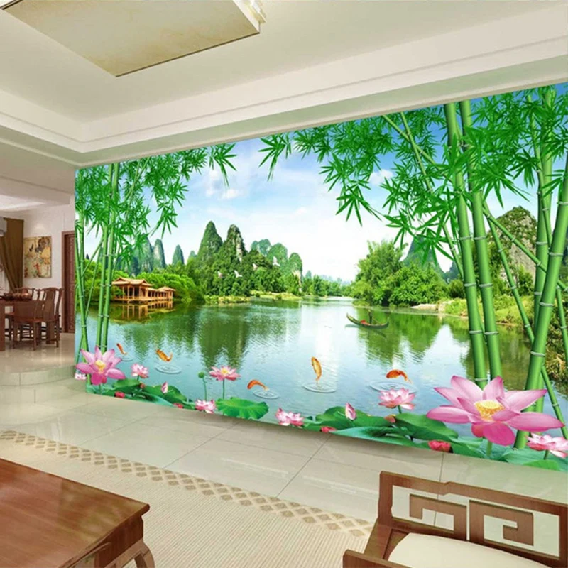 Пользовательские фото обои 3D бамбук Лотос природа пейзаж фрески Гостиная ТВ диван фон Настенный декор Papel де Parede 3 D Sala