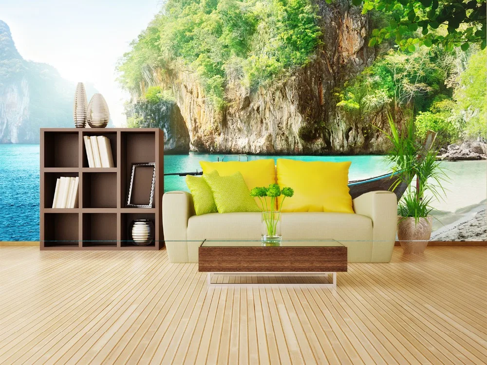 

[Self-Adhesive] 3D Lake Mountain Beach Boat 23 Wall Paper mural Wall Print Decal Wall Murals