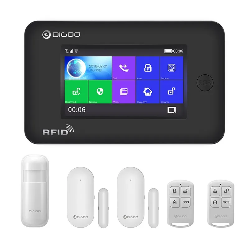 Digoo DG-HAMA Все сенсорный экран Alexa версия 433 МГц 3G& GSM& wifi DIY умная домашняя система охранной сигнализации наборы - Цвет: Black