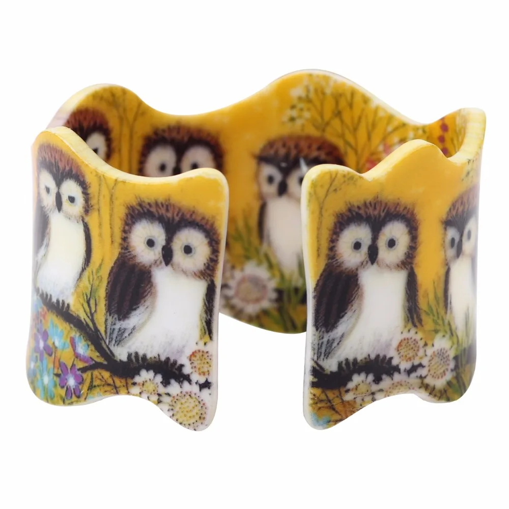 Bonsny массивные акриловые широкие браслеты с рисунком маленькой совы и птицы