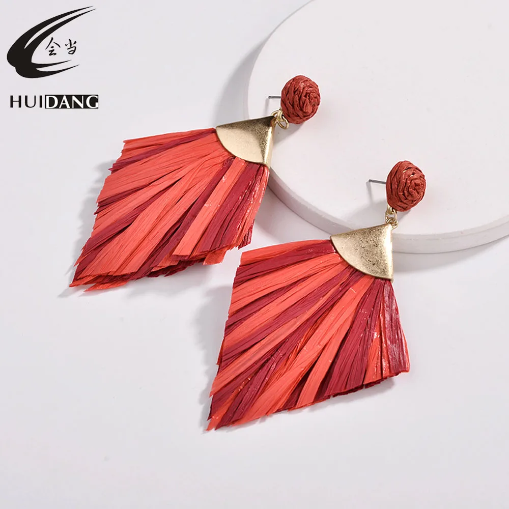 HUIDANG 2018 модные Необычные веерные разноцветные массивные серьги с бахромой для