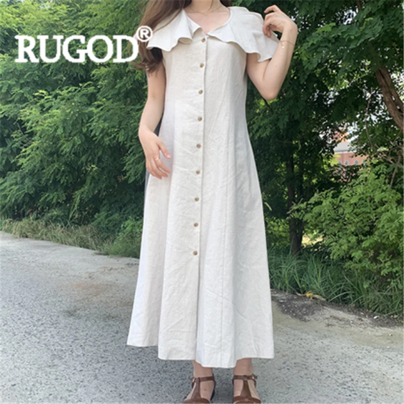 Женское однотонное платье RUGOD корейское прямое свободное однобортное длинное