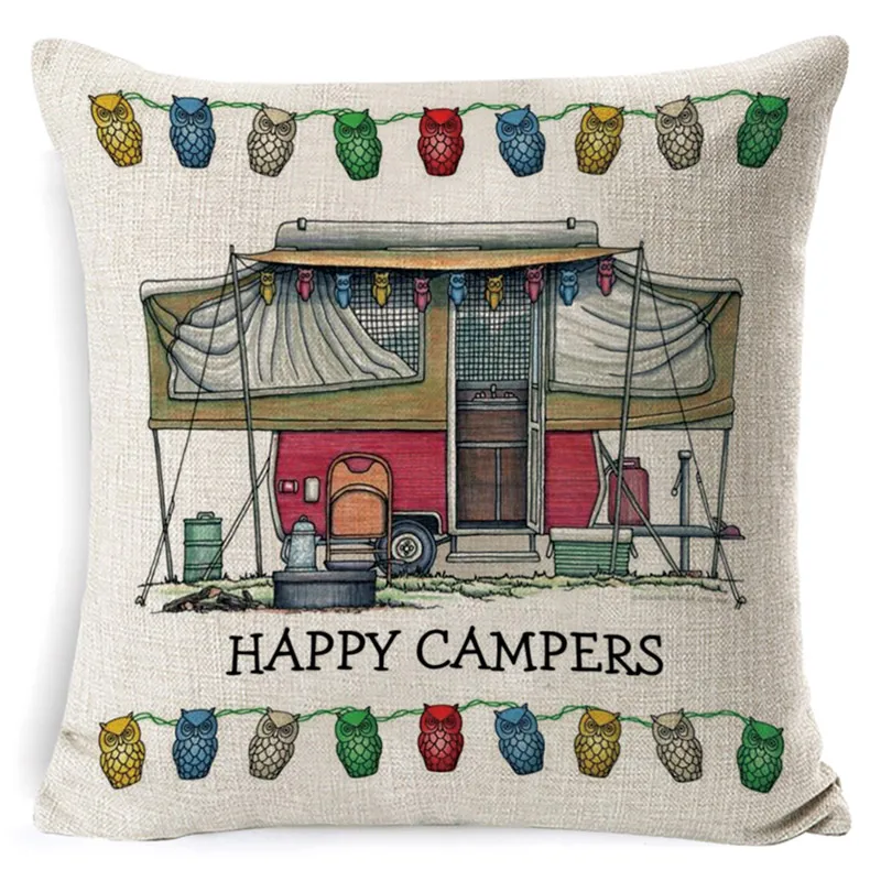SLP0012-2 Льняная наволочка «Happy Camper», наволочка с надписью, наволочка с изображением автомобиля для дивана, спальни, украшения дома, 45 см* 45 см, cojines - Цвет: SLP0012-2