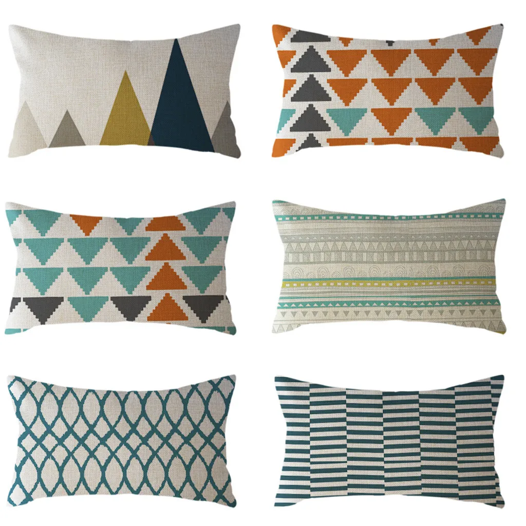 Разноцветная Минималистичная Геометрическая наволочка льняная с принтом 30x50 см