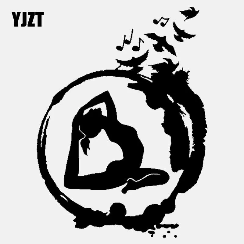 

YJZT 13.1CM*17.8CM Vinyl Decal Yoga Zen Circle Meditation Buddhism Birds Car Stickers Black/Silver C3-1518