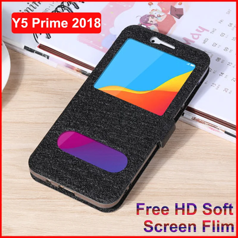 Флип чехол из искусственной кожи с открытым окном для Huawei Y5 Prime 2018 телефона Y5Prime