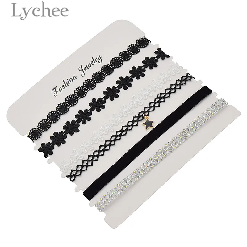 Lychee 6 шт./партия трендовая ткань женское колье чокер набор звезда кулон черный