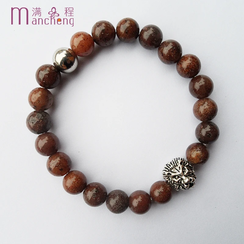 Мужские часы из нержавеющей стали шарик авантюрин Львиная голова браслет