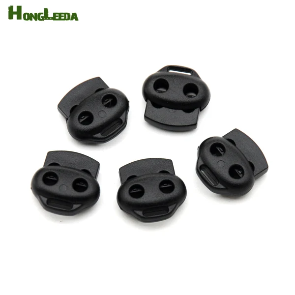 

100pcs/lot HLD/K-045 black plastic ball cord lock toggles plastic 2-hole stoppers for 3.5mm bungee shock cord free shipping