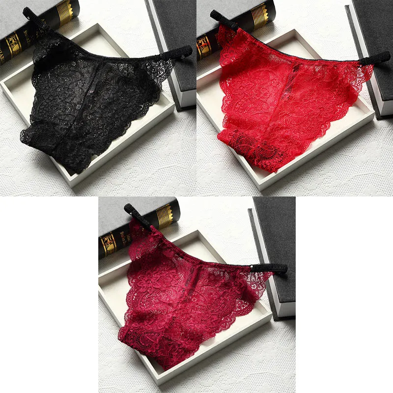 black red wine 3 шт., сексуальные кружевные трусики, женское нижнее белье, дышащие женские трусики, прозрачные трусики, новое нижнее белье для женщин BANNIROU M-XL - Цвет: black red wine
